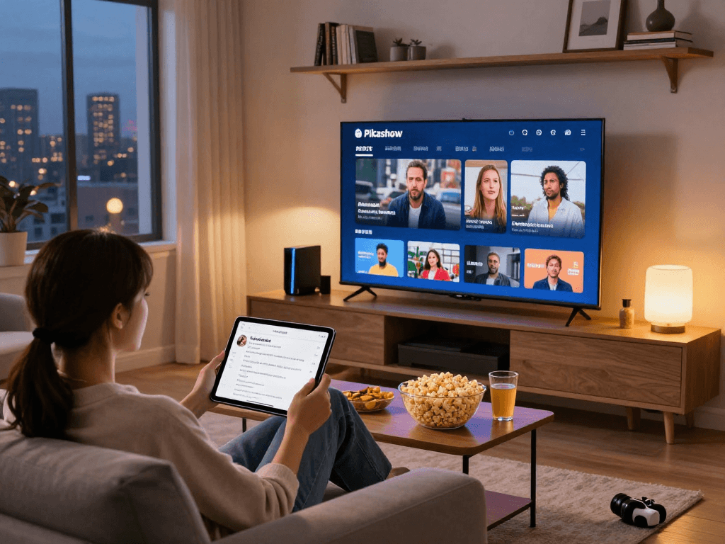Pikashow streaming interface displayed on a TV, enhancing home entertainment experience.