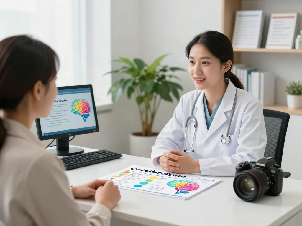 Cerebrolysin buy online consultation between a healthcare professional and patient in a clinical setting.