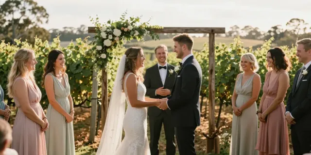 Hunter Valley photographer weddings capturing real moments during an outdoor ceremony, surrounded by nature.