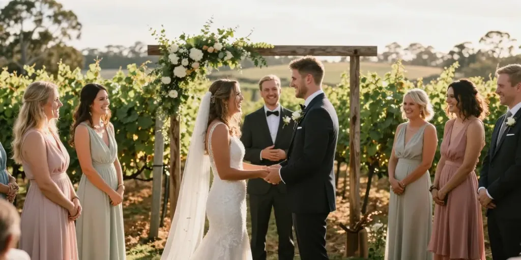 Hunter Valley photographer weddings capturing real moments during an outdoor ceremony, surrounded by nature.