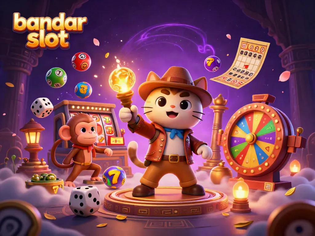 Experience excitement with bandar slot as a cat and monkey discover casino treasures in a vibrant setting.
