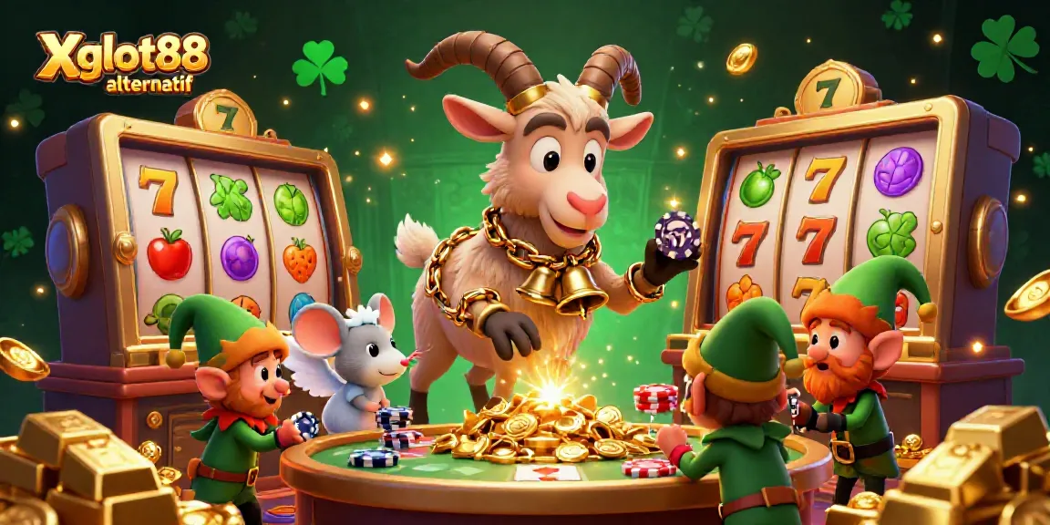 Ilustrasi 3D brilian dari Xgslot88 alternatif dengan karakter casino yang menarik dan elemen slot yang kaya.