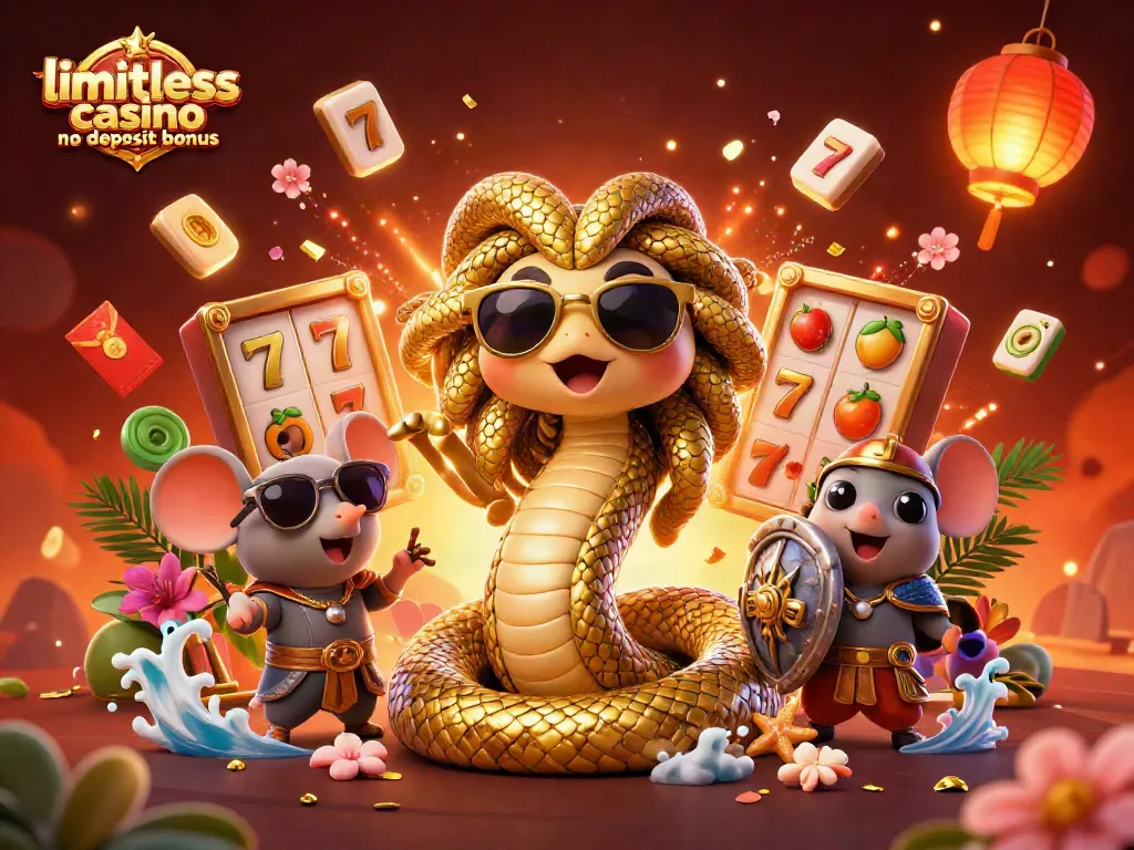 Win big with limitless casino no deposit bonus in a vibrant, action-packed scene full of fun characters.