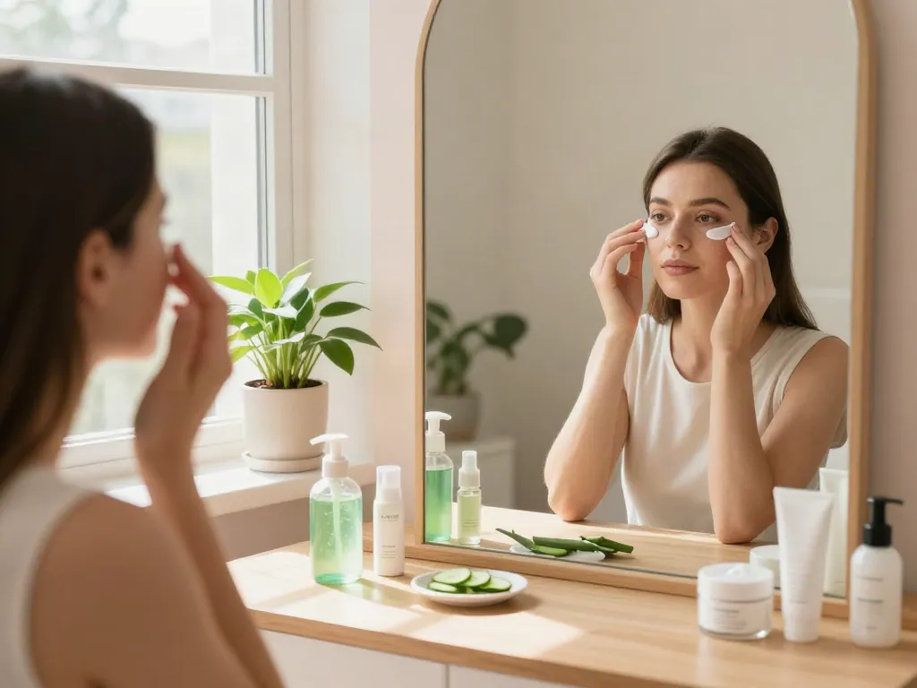 Augenringe wegbekommen mit Augencreme in einem einladenden Schönheitssalon.