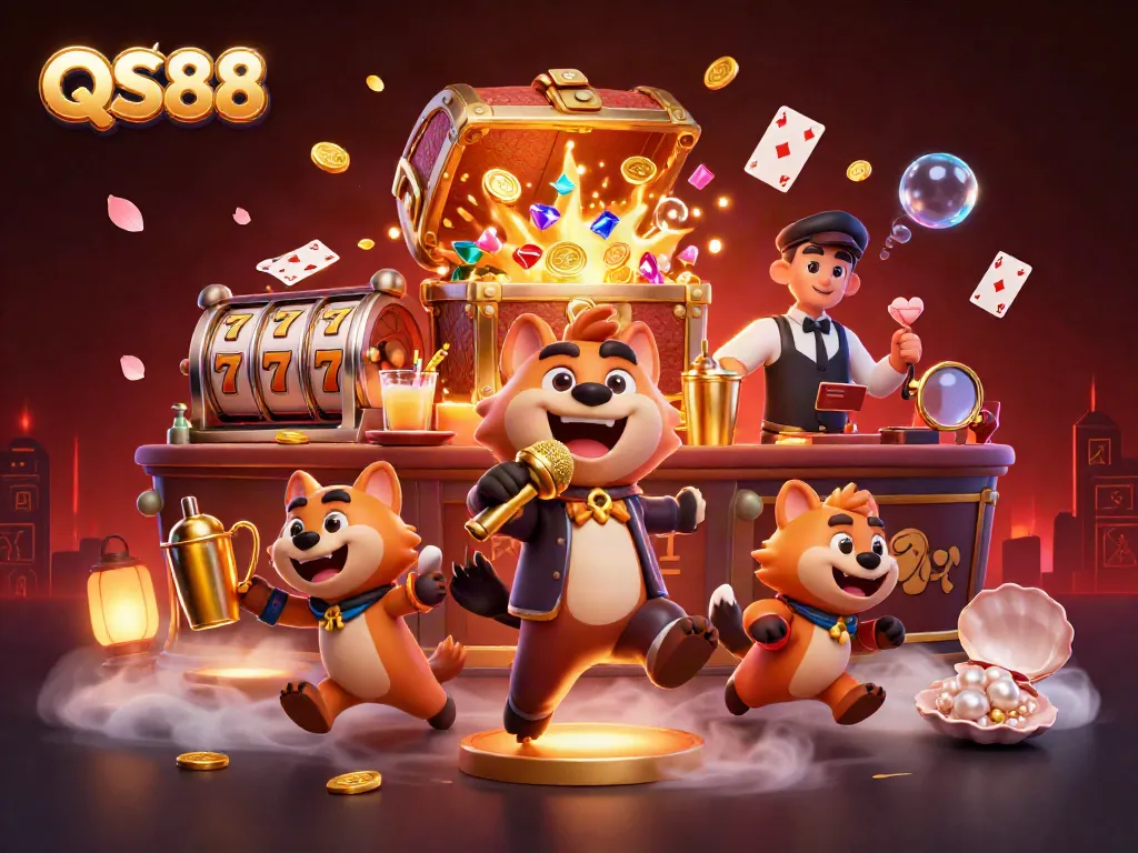 Engage with QS88's exciting stand-up comedy casino scene featuring wild hyena characters.