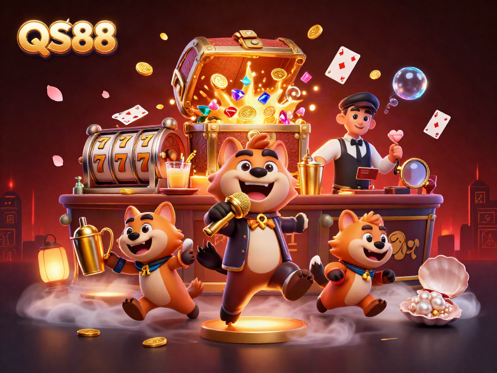Engage with QS88's exciting stand-up comedy casino scene featuring wild hyena characters.