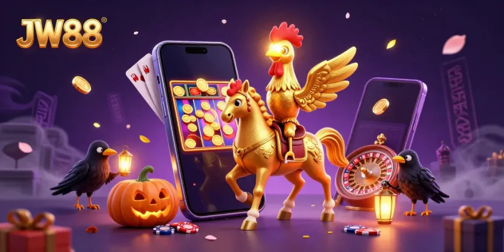 Engage in thrilling casino gameplay with JW88, featuring vibrant characters and dynamic gaming elements.