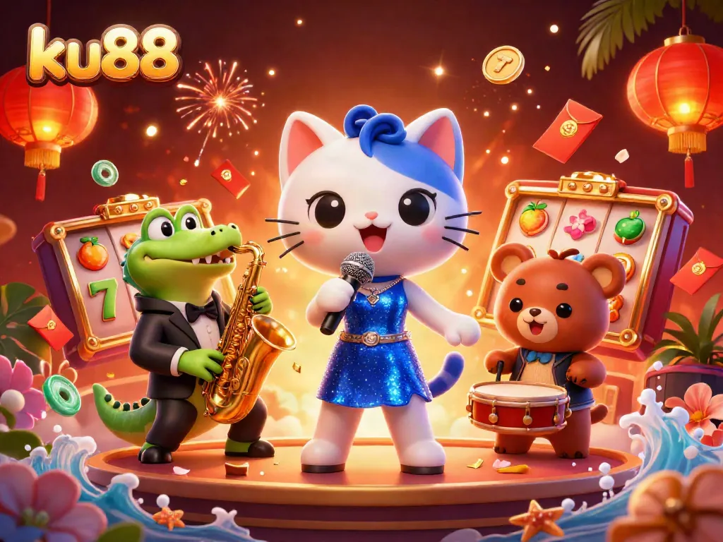 Engage with thrilling gaming action at ku88, featuring vibrant characters and dynamic casino elements.