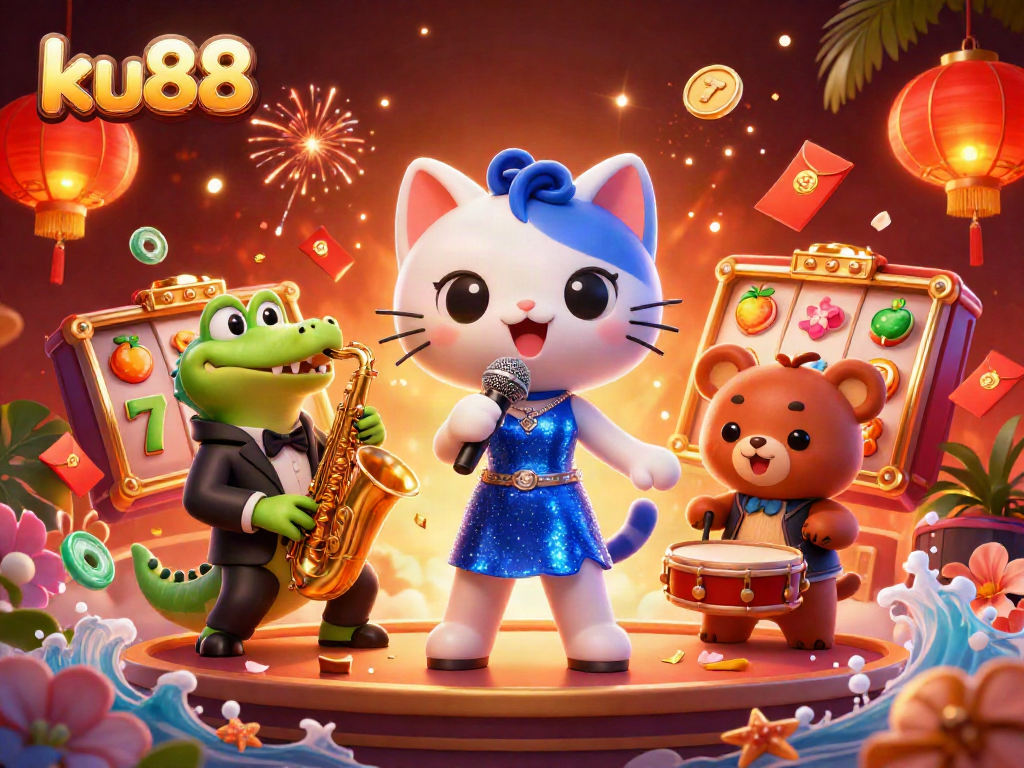 Engage with thrilling gaming action at ku88, featuring vibrant characters and dynamic casino elements.