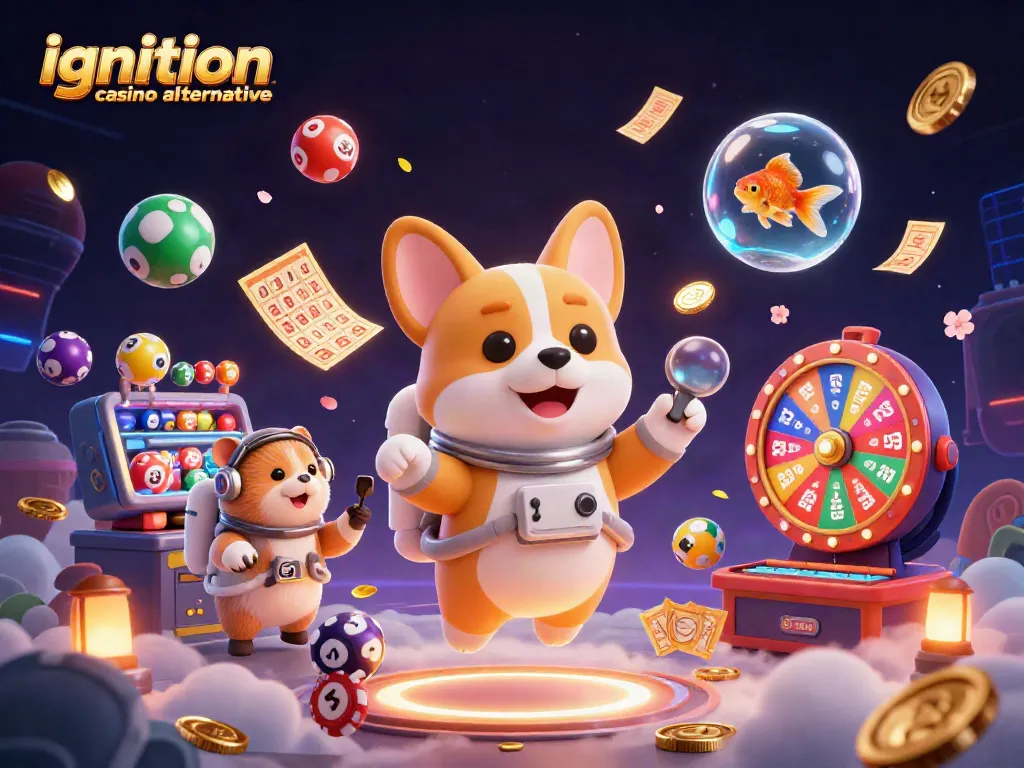 Experience thrilling adventures with ignition casino alternative featuring a corgi astronaut and vibrant casino elements.