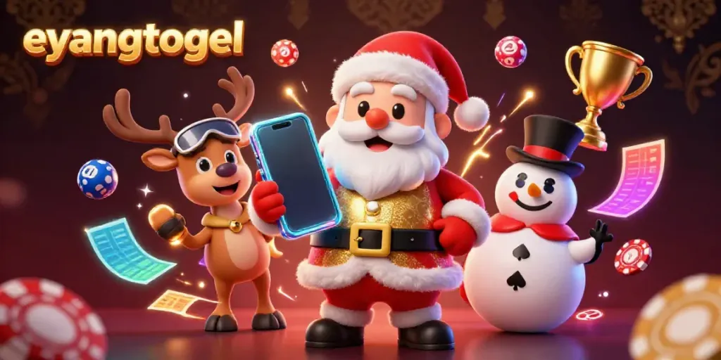 Experience the exciting world of eyangtogel with Santa celebrating big lottery wins in a vibrant casino setting.