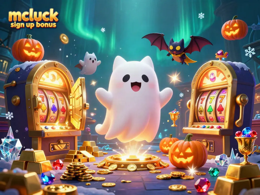 Play and win with the mcluck sign up bonus featuring exciting casino-themed characters and treasures.