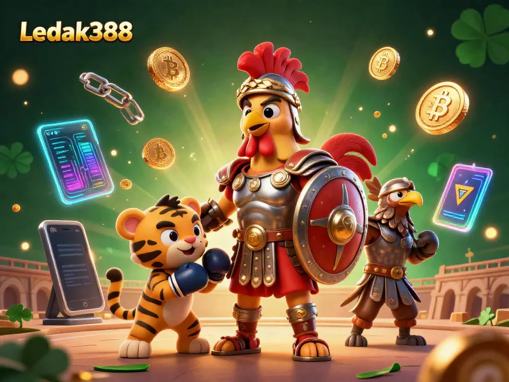 Engage with Ledak388’s thrilling slot gameplay featuring vibrant characters and crypto elements.
