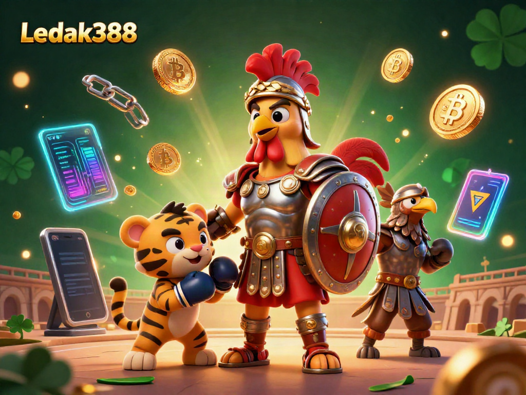 Engage with Ledak388’s thrilling slot gameplay featuring vibrant characters and crypto elements.