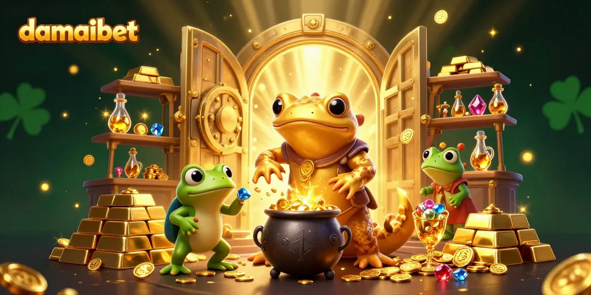 Damaibet's enchanting golden salamander alchemist transforms metals into coins within a vibrant casino scene.