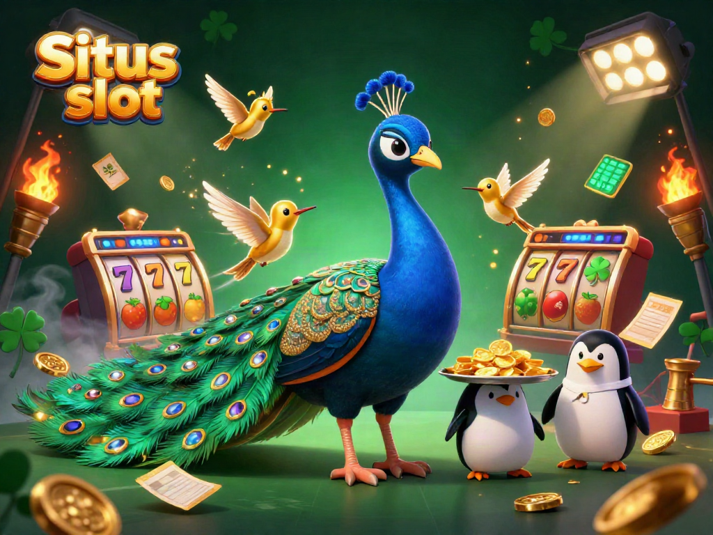 Play Spielautomaten in a vibrant casino scene with shimmering gold coins and dynamic slot elements, Situs slot illustration.
