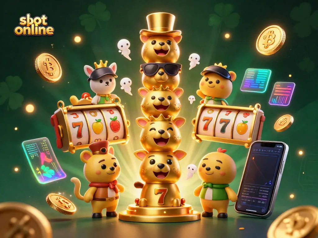 Engage with slot online thrills as you spin vibrant reels surrounded by animated totems and crypto coins.