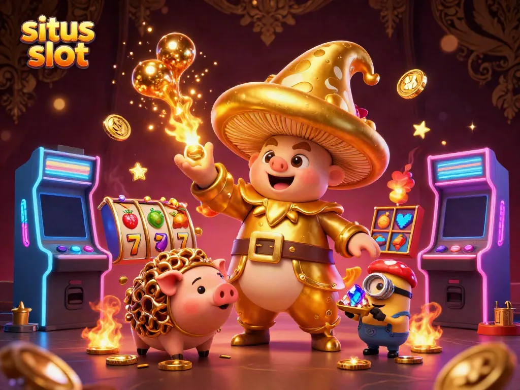 Experience the excitement of situs slot with a magical 3D scene featuring golden treasures and dynamic game elements.