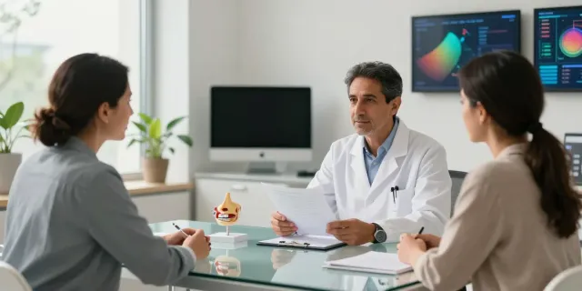 Dr. Zahi Abou Chacra discussing rhinoplasty options with a patient in a modern clinic.