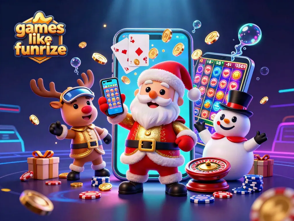 Play fun games like Funrize with Santa and friends, exploring exciting casino themes.