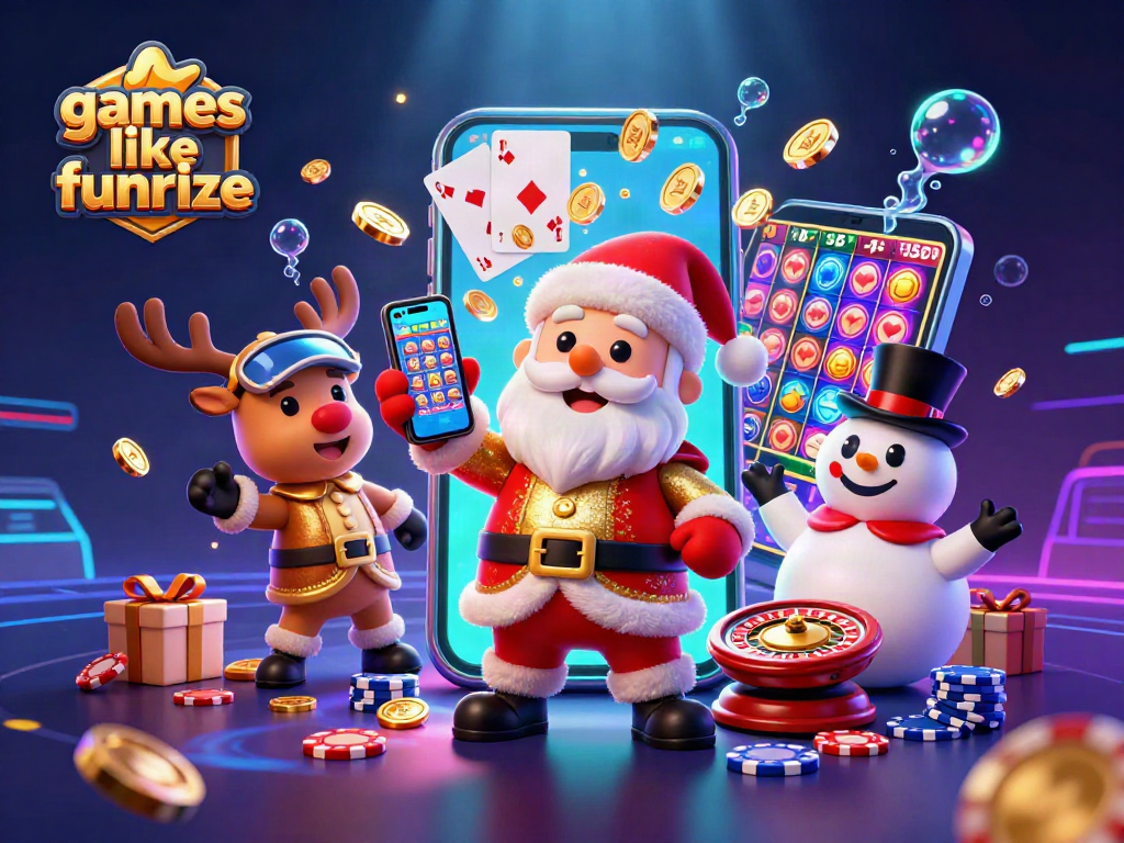 Play fun games like Funrize with Santa and friends, exploring exciting casino themes.