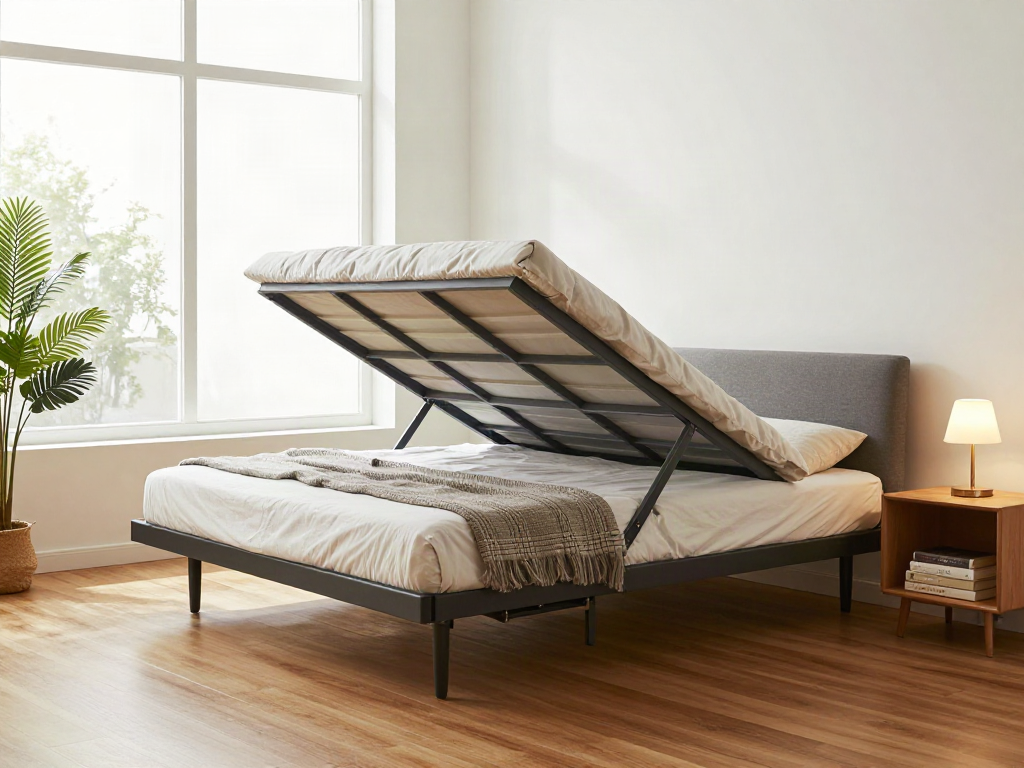 Cozy modern folding bed setup in a stylish bedroom with natural light.