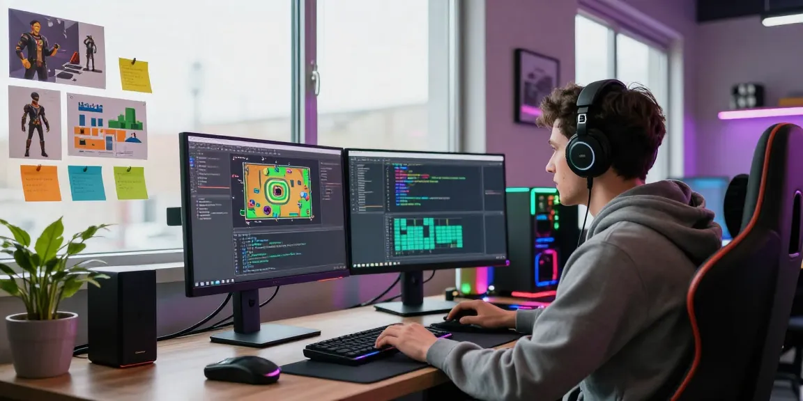 Gaming developer coding in a modern workspace showcasing bos88 build artifact management.