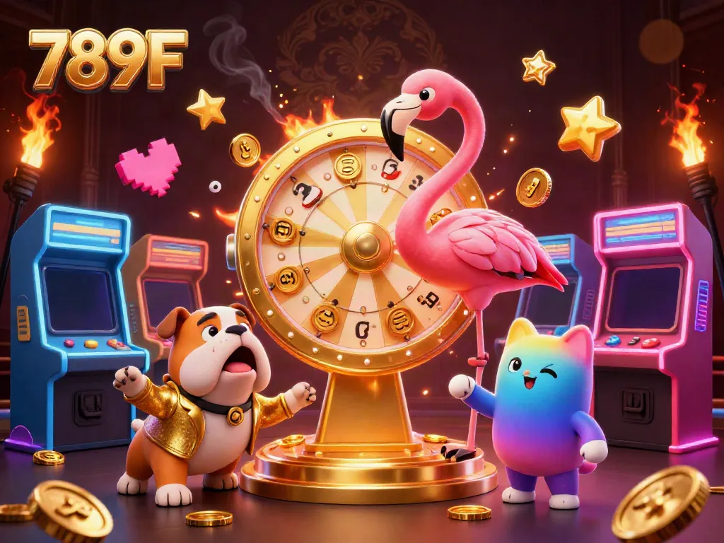 Experience thrilling gaming at 789F with a lively game show scene featuring colorful elements and excitement.