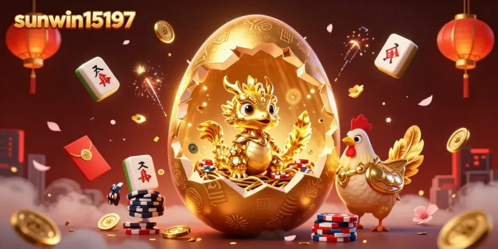 Engage in thrilling gameplay at sunwin15197 with a golden dragon and dazzling casino elements.