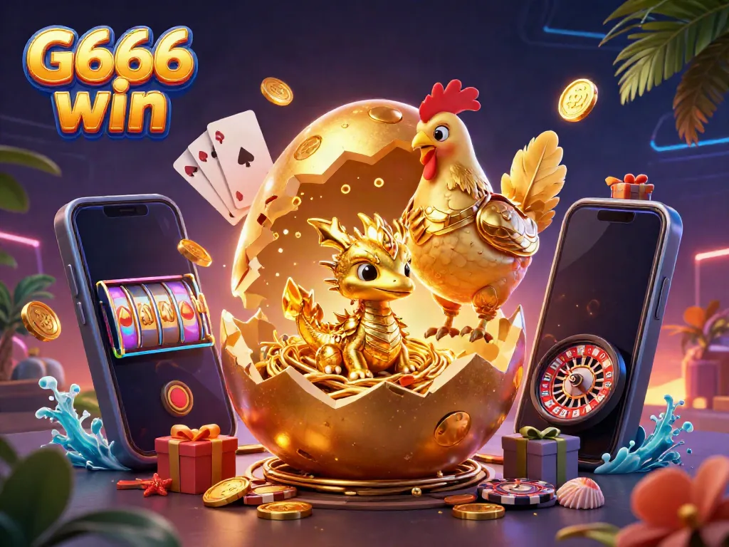 Play G666 win with golden dragon and dynamic casino elements in exciting 3D illustration