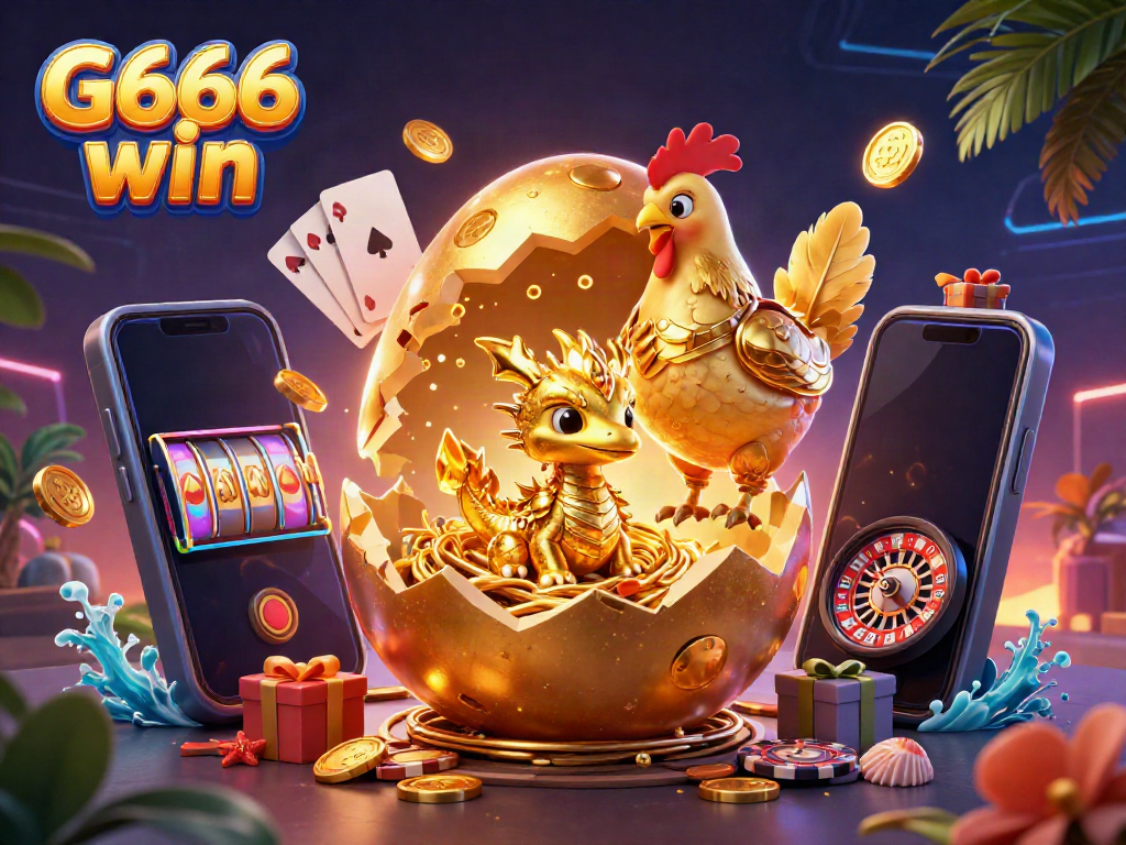 Play G666 win with golden dragon and dynamic casino elements in exciting 3D illustration