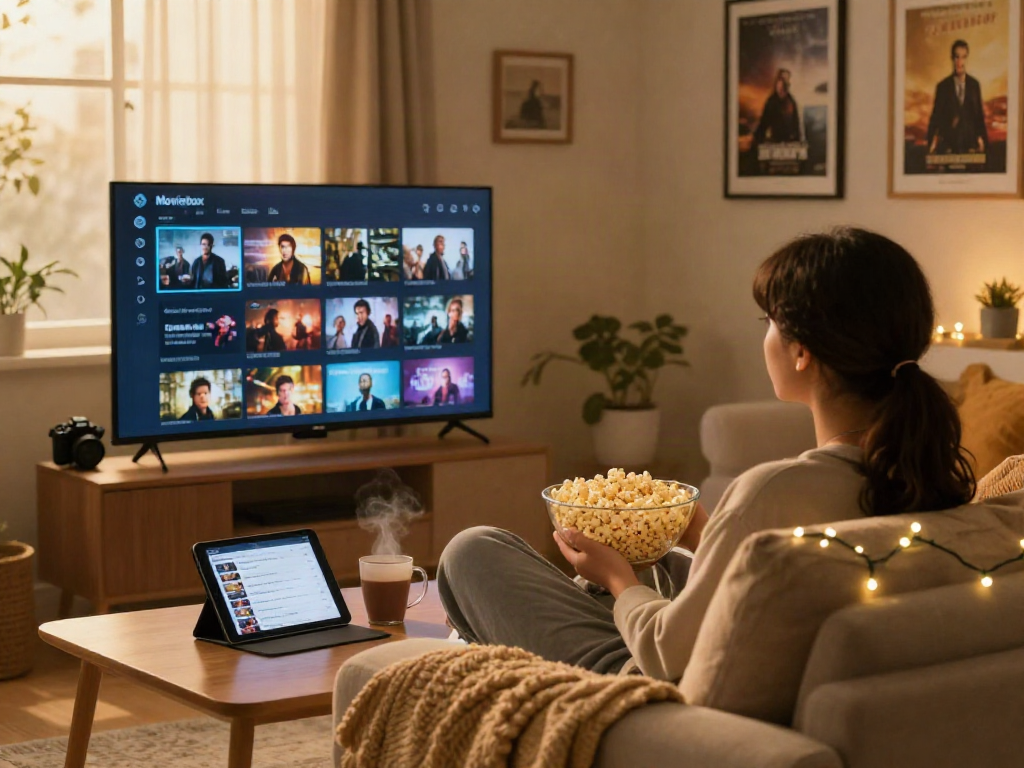 Enjoy a cozy movie night with Moviebox streaming on a smart TV.