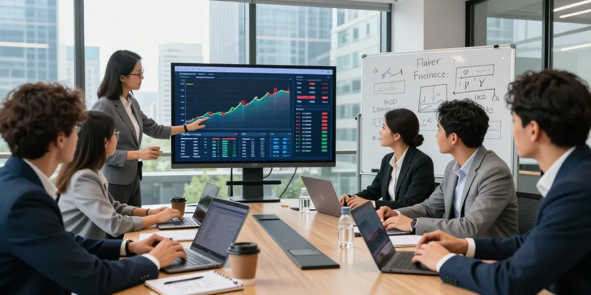 Analyzing the seller financing business in a vibrant office setting with a team leveraging live market data.