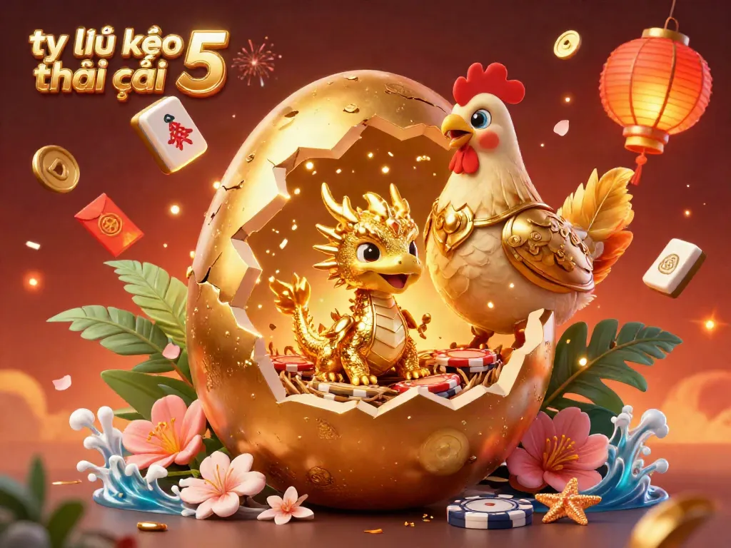 Engage with tỷ lệ kèo nhà cái 5 through a vibrant illustration of a golden dragon and poker chips.