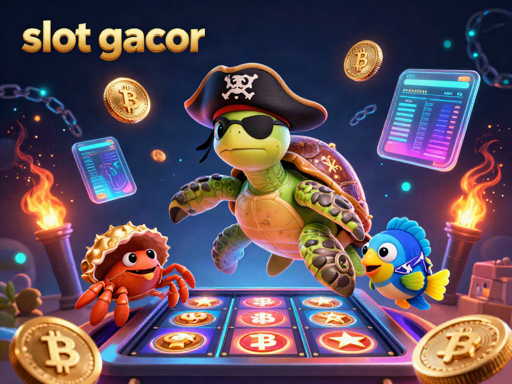 Spin the vibrant slot gacor reels alongside a cartoon pirate turtle and friends for endless wins!