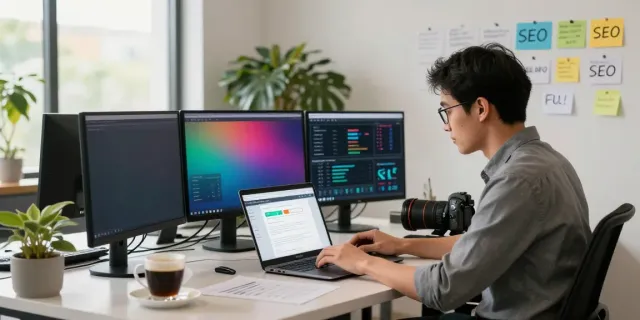 SEO specialist analyzing how to buy high quality backlinks for SEO in modern workspace.
