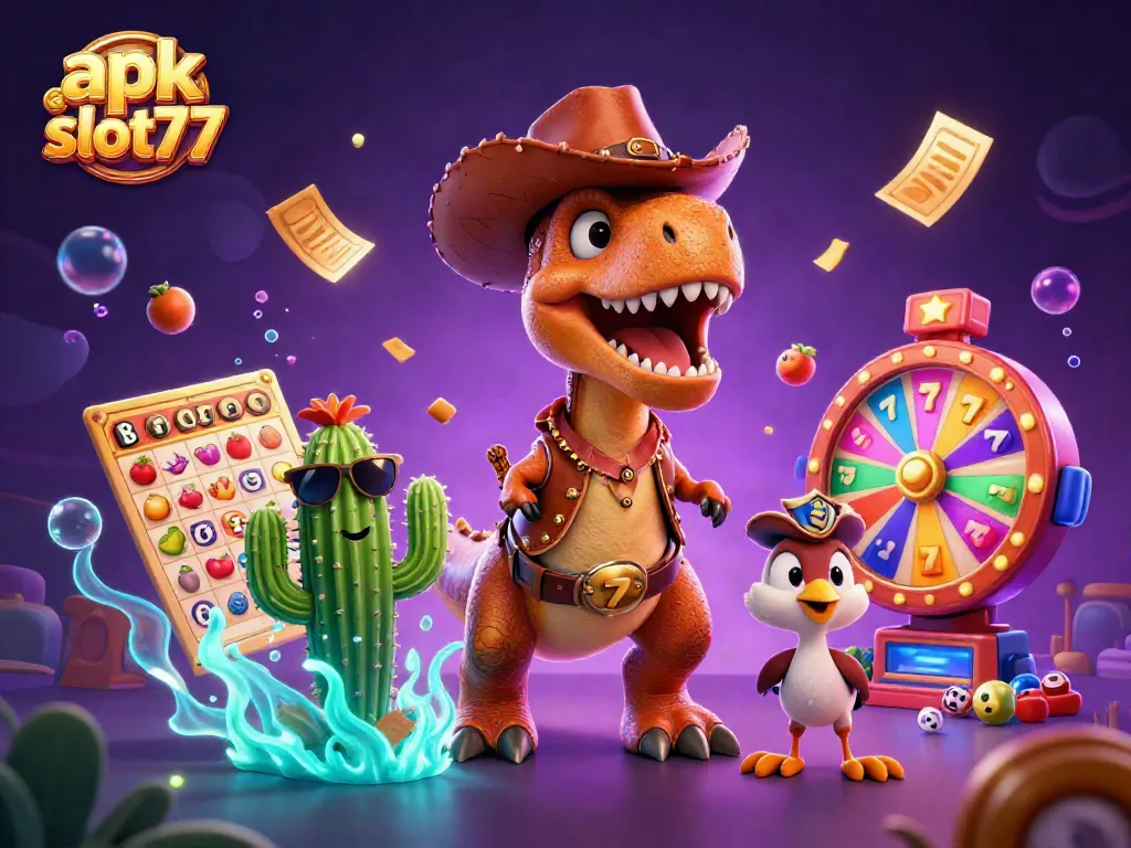Rasakan keseruan bermain dengan apk slot77 dalam ilustrasi penuh warna dan detail.