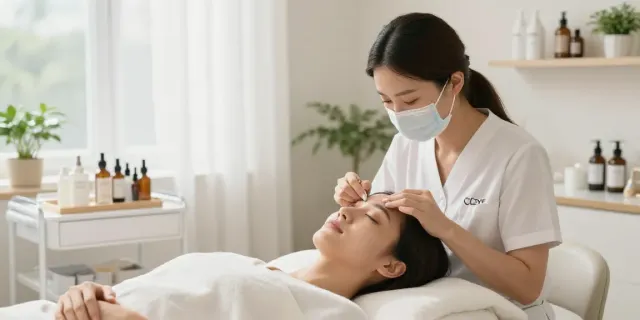 CCeye® treatment in progress for Augenringe entfernen in a serene beauty room.