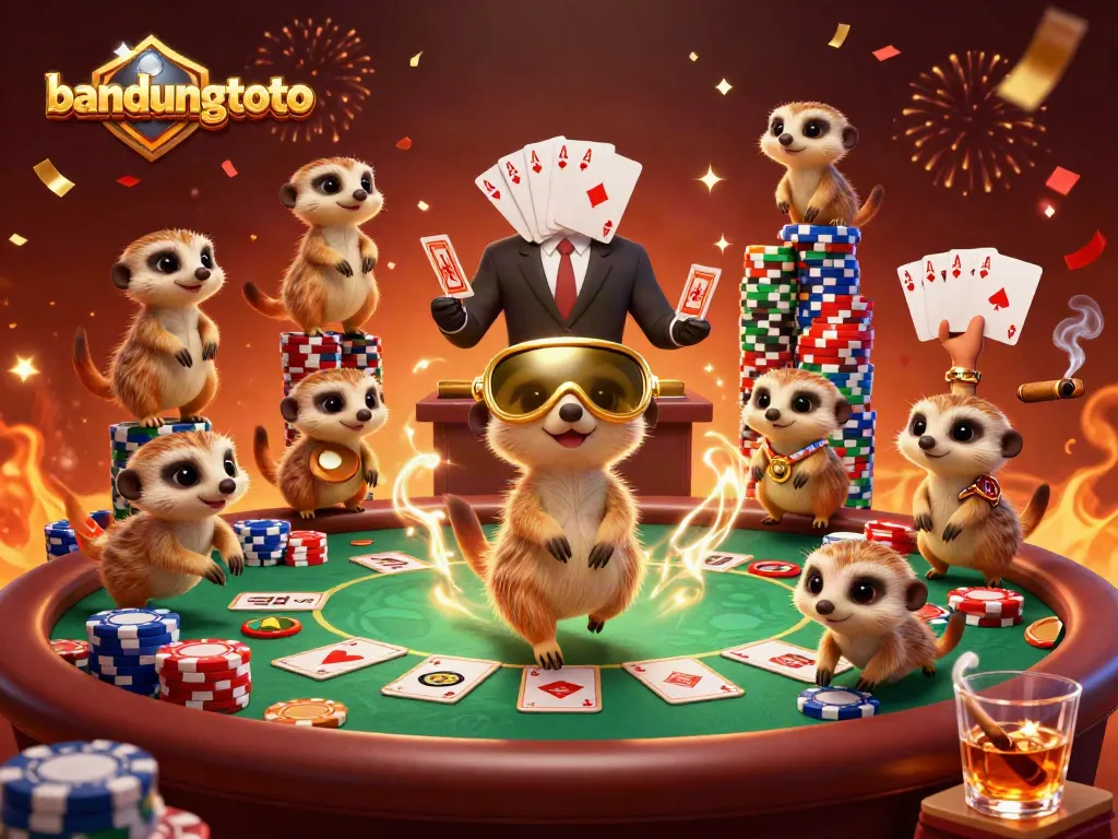 Engaging meerkats operating the bandungtoto casino, showcasing thrilling poker action.