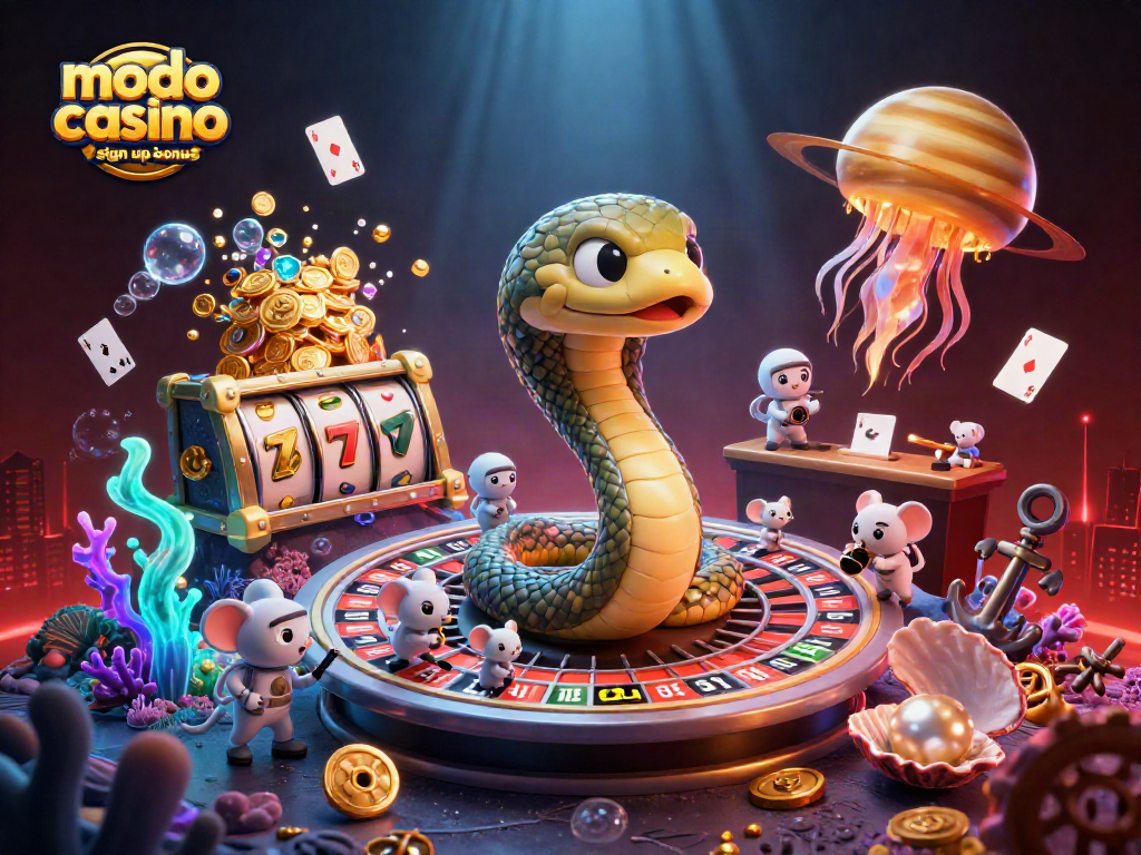 Win with the modo casino sign up bonus featuring a vibrant space scene with gambling elements.