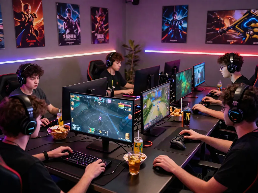 Nhóm người chơi game đang trải nghiệm sôi nổi với n188 trong không gian ấm cúng.