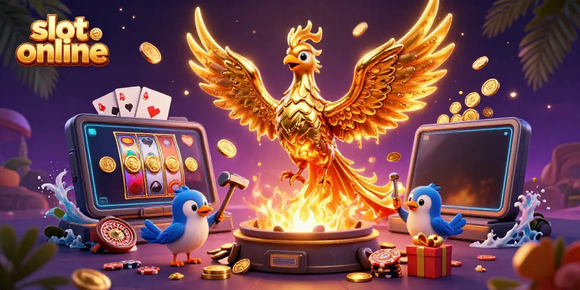 Engaging 3D scene with a golden phoenix and gaming elements showcasing slot online excitement