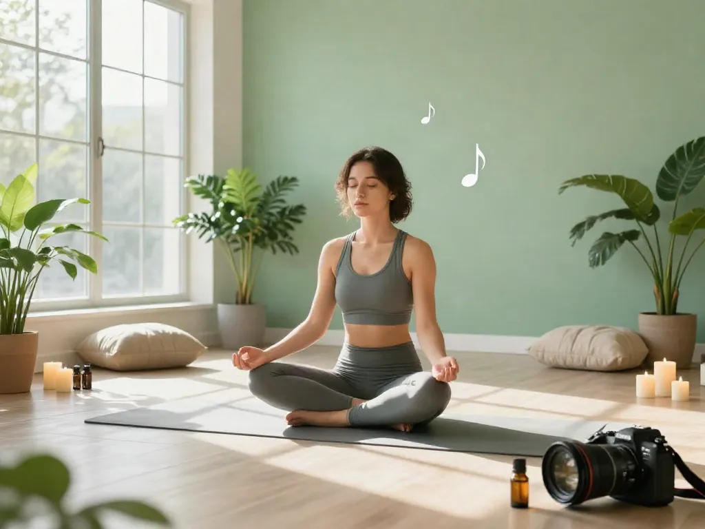 Person meditating in a serene studio, buy Selank for stress relief.