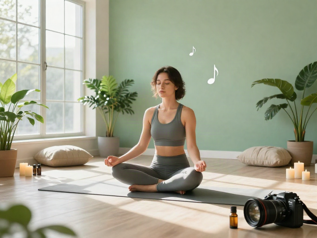Person meditating in a serene studio, buy Selank for stress relief.