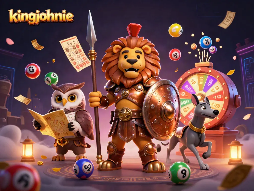 Experience the excitement of kingjohnnie casino with animated characters and vibrant lottery elements.