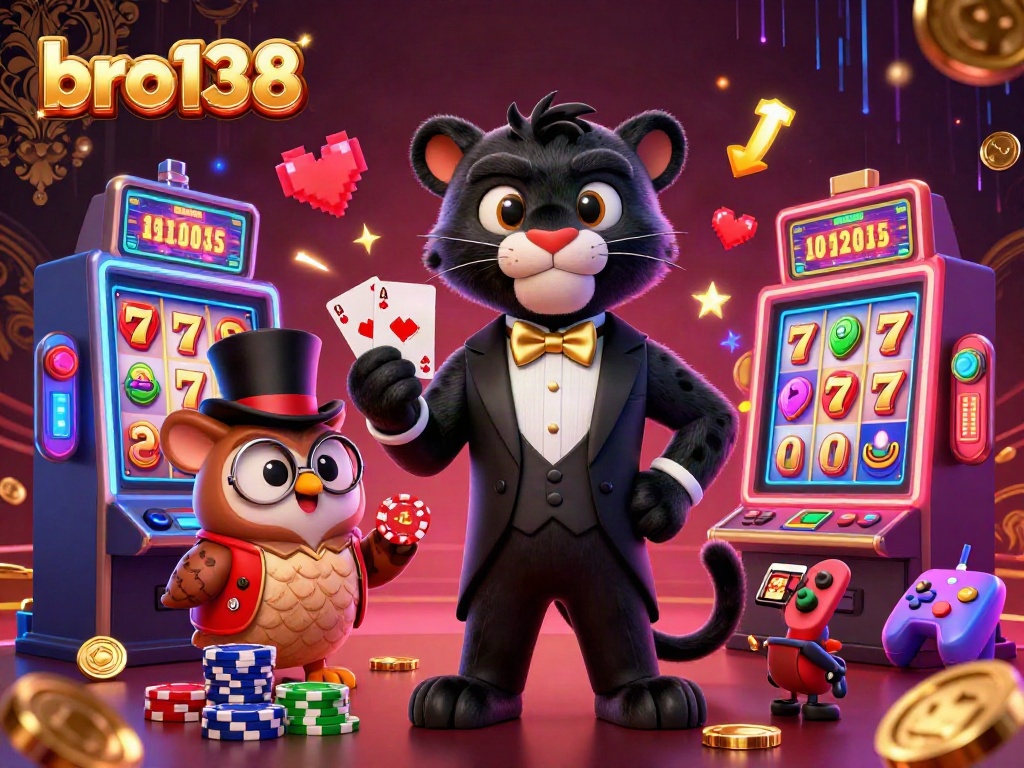 Engage in thrilling gameplay at bro138 with a stylish black panther dealer and vibrant casino elements.