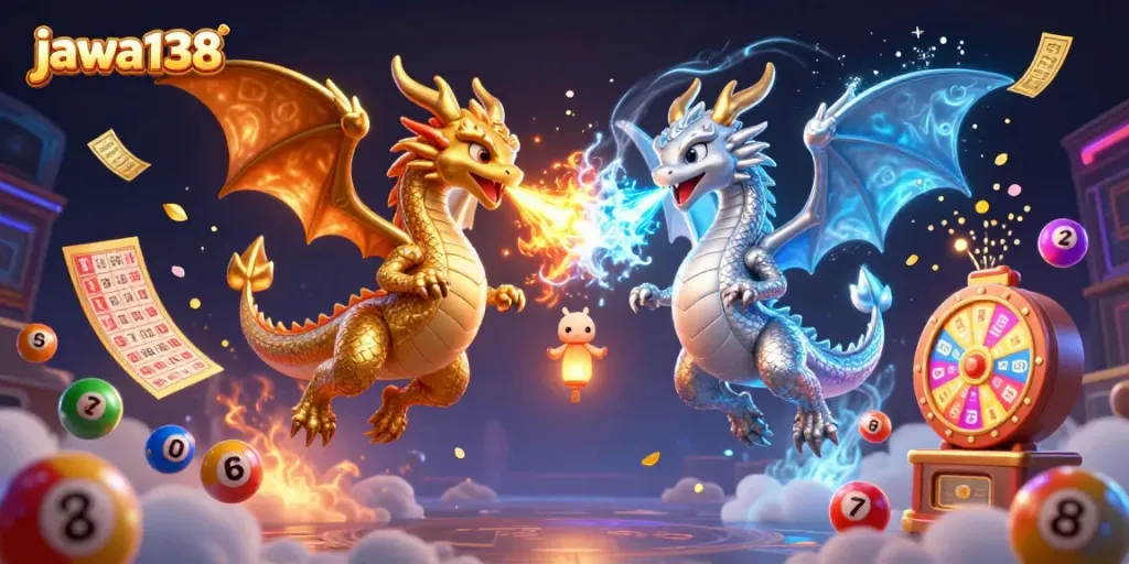 Experience thrilling wins at jawa138 with vibrant lottery elements and dynamic dragons in an exciting digital casino atmosphere.