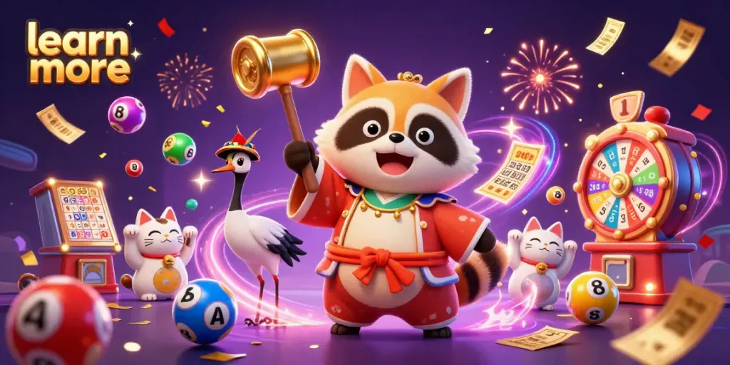 Experience thrilling games and lottery excitement with our vibrant learn more illustration, showcasing lively gambling fun.