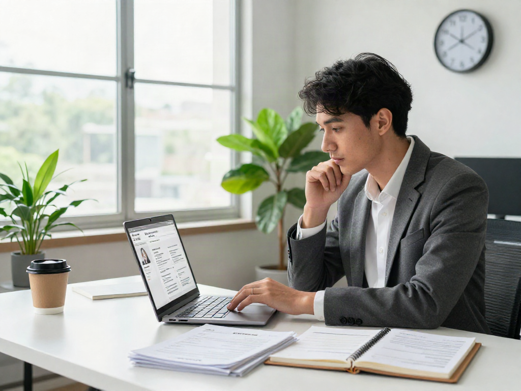 Job search scene showcasing effective strategies for หางาน in a modern workspace.