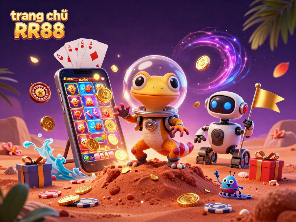 Join the excitement on trang chủ RR88, where a Martian gecko discovers a golden casino among alien wonders.